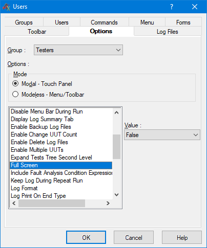 Set options for groups